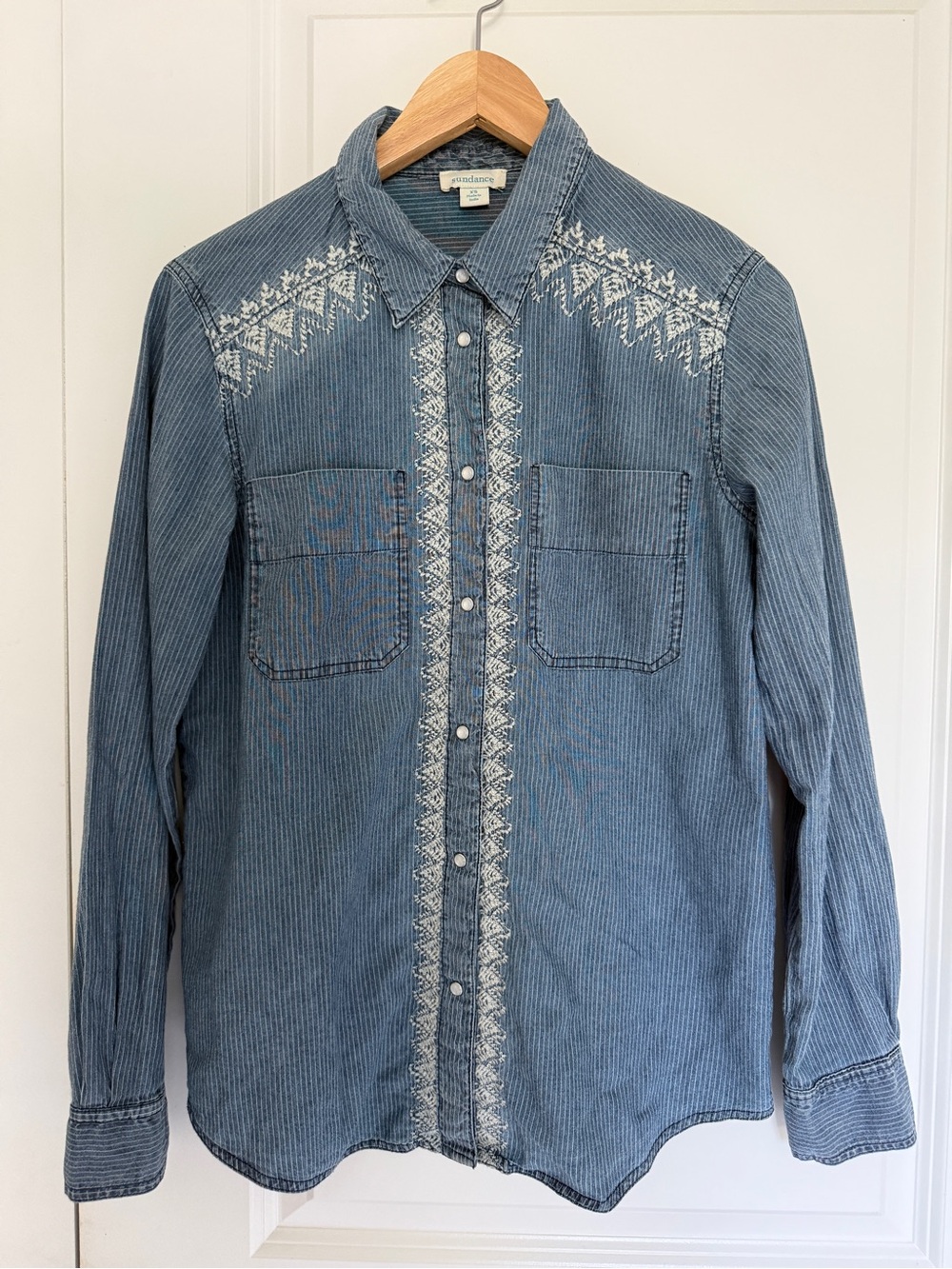 Sundance Light Blue pinstripe Embroidered Button-Down Shirt